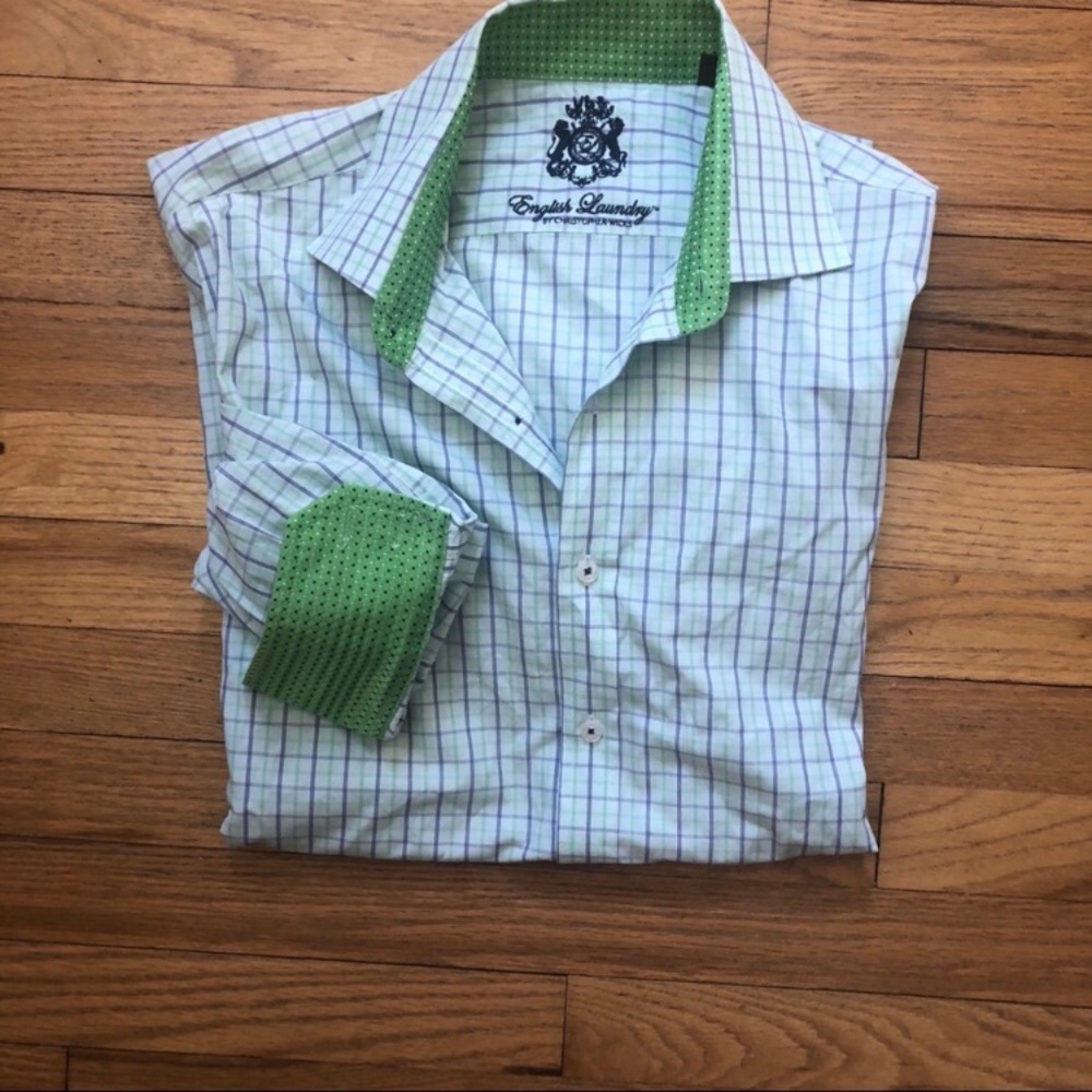 English Laundry Green Plaid Flip Cuff - Picture 1 of 5